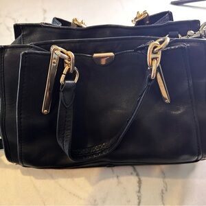 Vintage Coach Black Leather Shoulder Bag with Gold Accents